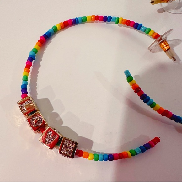 [ 2 FOR $35 ] NWOT RAINBOW BEADED LOVE HOOP EARRINGS - Picture 3 of 3